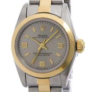ROLEX Oyster Perpetual W Serial 18K Gold Steel Ladies Watch Polished